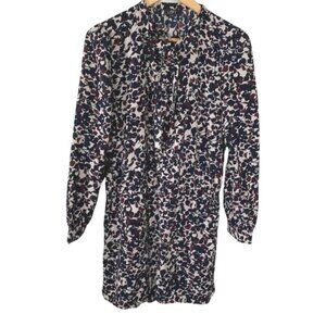 LOFT Floral Boho Romper Size 4 Long Sleeve Blue Cream Cottagecore